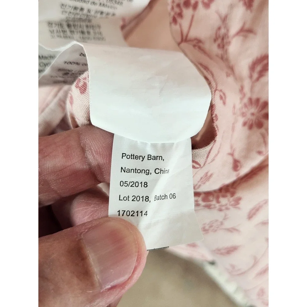 Pottery Barn Euro And Standard Shams Beige Pink Floral Quilted Cotton Linen